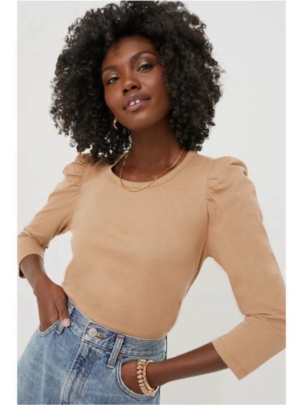 Tuckernuck Pomander Place Tan Vesty Long Sleeve Cotton Crewneck Top Sz M